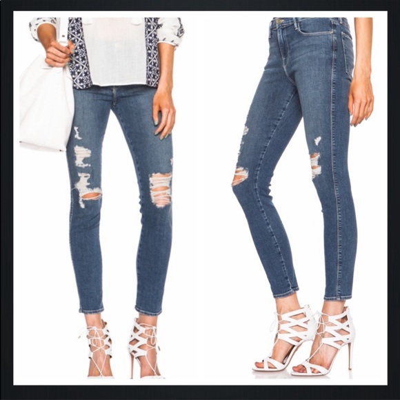 Frame Denim Denim - Frame Le high Skinny distressed blue jeans 26